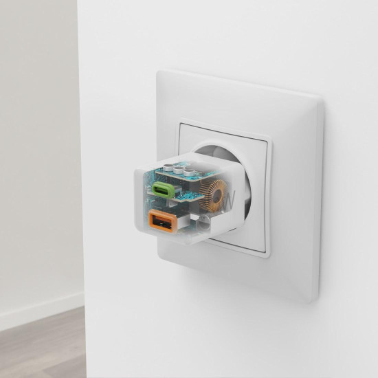 Hama Fast Charger, 1x USB-C, 1x USB-A, Mini-Charger, PD, 20 W, white