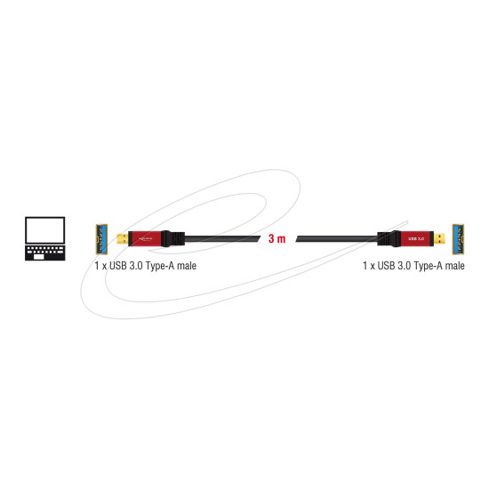 Delock Cable USB 3.2 Type-A male > USB 3.0 Type-A male 3 m metal