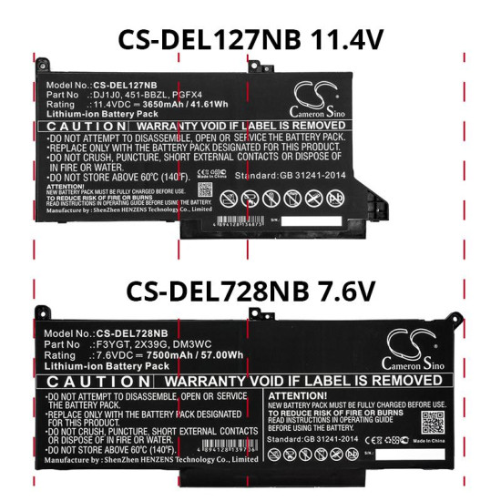 Laptop Battery for DELL CTOL7480-D1506CN, Latitude 12 7000, Latitude 13 7380 LiIon 7.6V 7500mAh CAMERON SINO