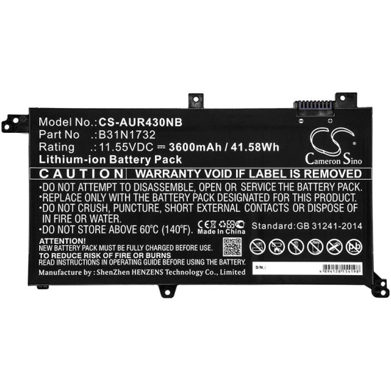 Laptop Battery ASUS  K430FA VivoBook S14 S430FAEB102T  B31N1732 LiIon 11.55V 3600mAh CAMERON SINO