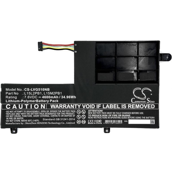 Laptop Battery for LENOVO YOGA 510-14IKB 80YM, Yoga 510-15ISK, L15C2PB1 LiPo 7.6V  4600 mAh CAMERON SINO