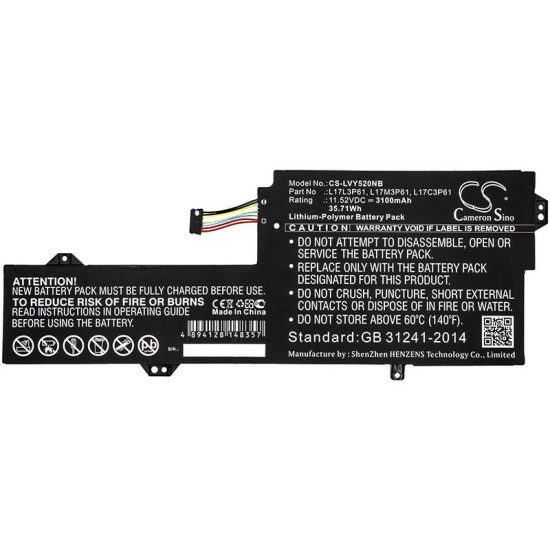 Laptop Battery for LENOVO IdeaPad 320S-13IKB, V530s, Yoga 520 12, L17C3P61 LiPo 11.52V 3100 mAh CAMERON SINO
