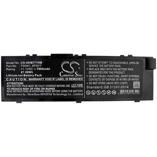 Laptop Battery for DELL Precision 15 7000, Precision 7510, 7520  0FNY7 LiIon 11.1V 7900mAh CAMERON SINO