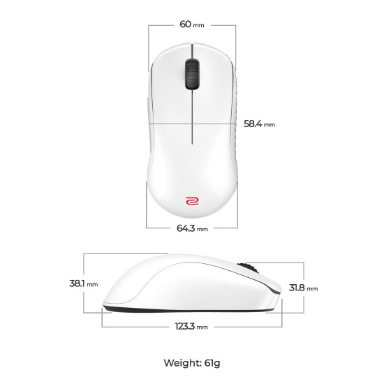 ZOWIE U2-DW 4K, Wireless Mouse For Esports, Glossy white