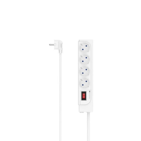 Hama Power Strip, 4-Way, Surge Voltage Protection, Switch, white