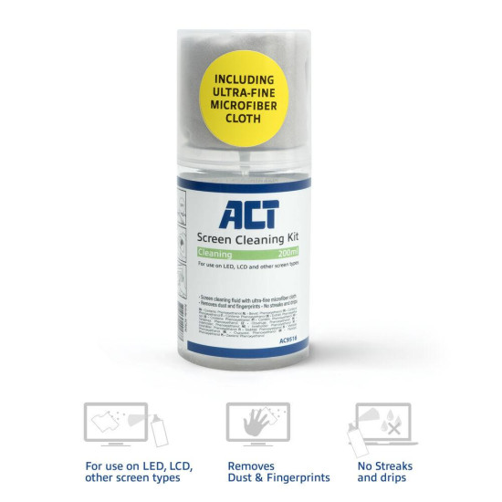 ACT Screen Cleaning Spray with Microfiber Cloth, 200ml