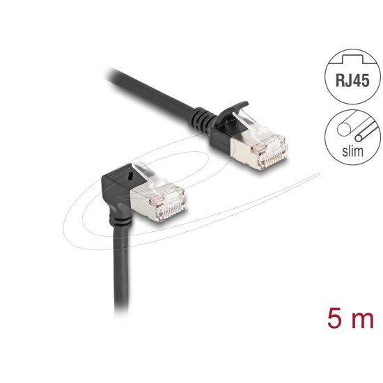 Delock RJ45 Network Cable Cat.6A S/FTP Slim 90° downwards angled / straight 5 m black