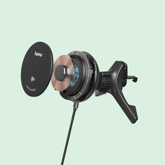 Hama Wireless Qi2 Charger, Inductive Fast Charging in the Car, 15 W, black