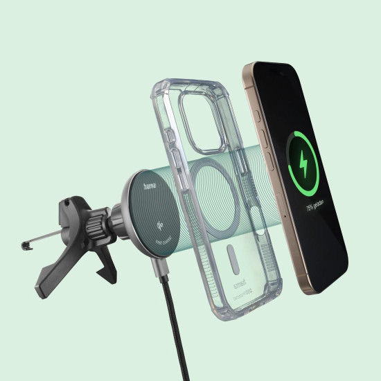 Hama Wireless Qi2 Charger, Inductive Fast Charging in the Car, 15 W, black