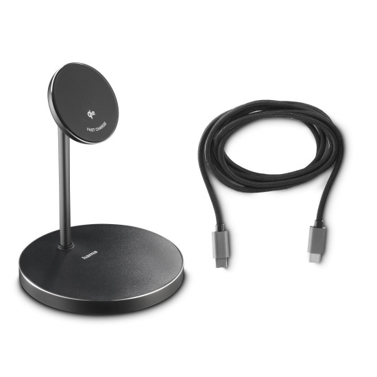 Hama Wireless Qi2 Charger, Inductive Fast Charging, Charging Station Stand, 15 W
