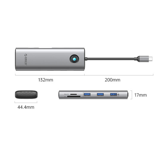 Orico докинг станция Docking Station Type-C - PW11-9P-GY-EP - HDMI x 1, VGA x 1,  USB3.0 x 3, USB-C PD100W x 1, LAN x 1 (1Gbps), SD/TF