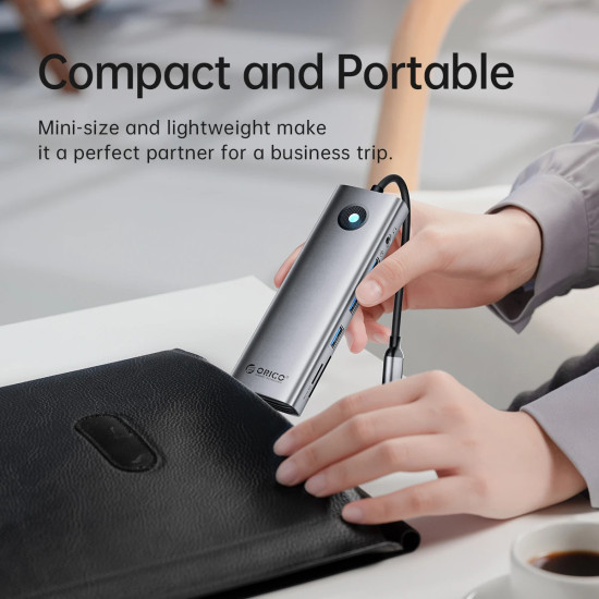 Orico докинг станция Docking Station Type-C - PW11-9P-GY-EP - HDMI x 1, VGA x 1,  USB3.0 x 3, USB-C PD100W x 1, LAN x 1 (1Gbps), SD/TF