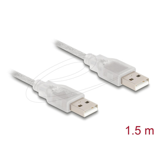 Delock Cable USB 2.0 Type-A male > USB 2.0 Type-A male 1.5 m transparent