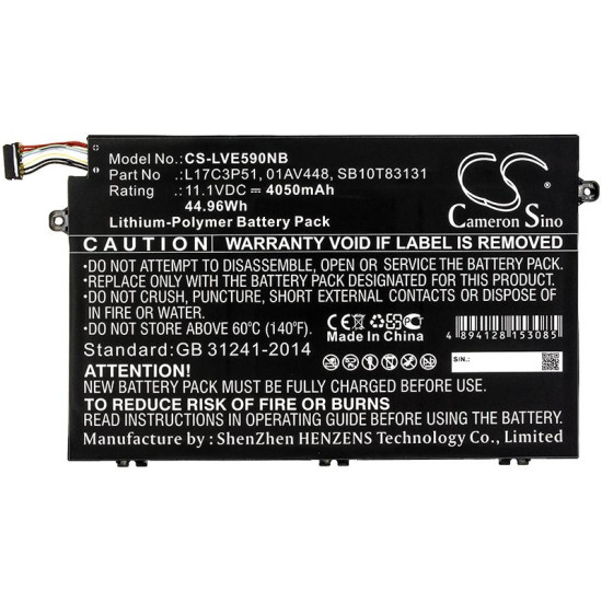 Laptop Battery for  LENOVO ThinkPad E14, ThinkPad E15, ThinkPad E480, ThinkPad E580 L17C3P51  LiPo 11.1V 4050 mAh CAMERON  SINO