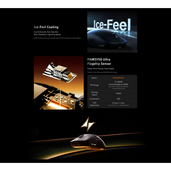 ATK професионална геймърска мишка Wireless Gaming Mouse A9 Plus Tri-mode Nearlink - 1K, Black