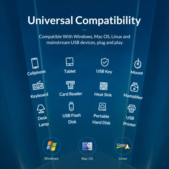 Orico хъб USB3.0 HUB 7 port with Power Adapter, On/Off buttons, Aluminium - AT2U3-7AB-EU-GY