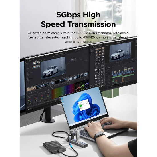 Orico хъб USB3.0 HUB 7 port Black - CL7U-U3-10-GY-BP