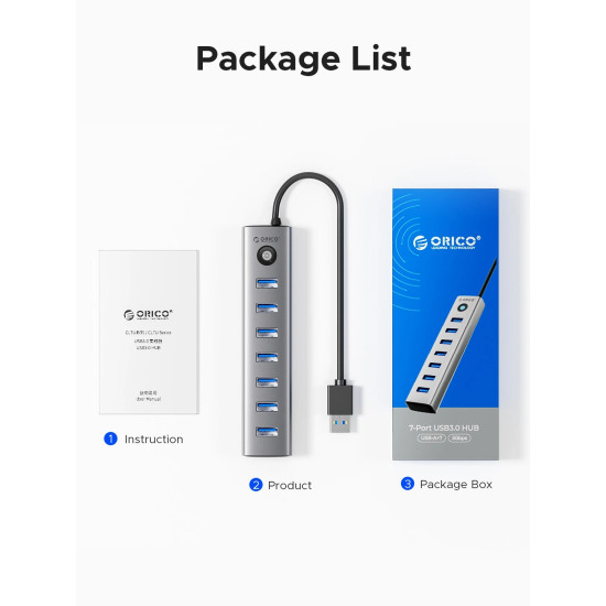 Orico хъб USB3.0 HUB 7 port Black - CL7U-U3-10-GY-BP