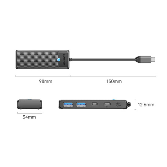 Orico хъб USB3.1 HUB Type-C - 2 x USB3.0, 2 x USB-C - PAPW2AC-C3-05-BK-EP