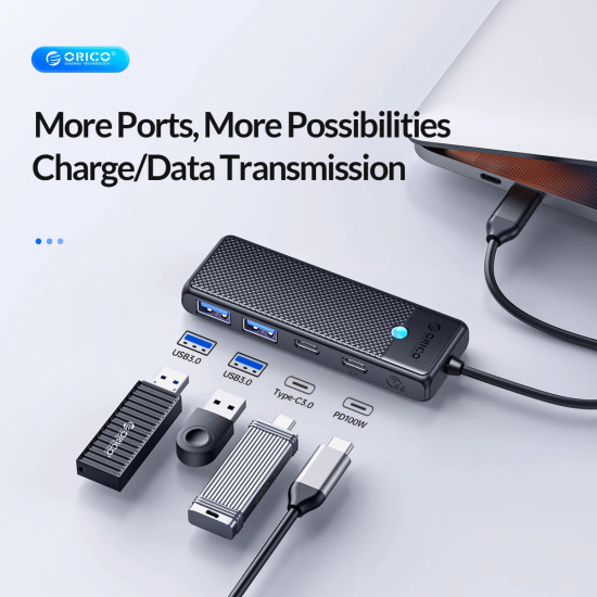Orico хъб USB3.1 HUB Type-C - 2 x USB3.0, 2 x USB-C - PAPW2AC-C3-05-BK-EP