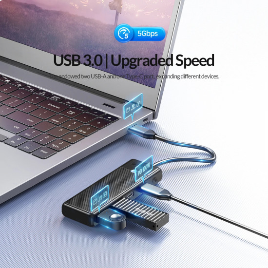 Orico хъб USB3.1 HUB Type-C - 2 x USB3.0, 2 x USB-C - PAPW2AC-C3-05-BK-EP