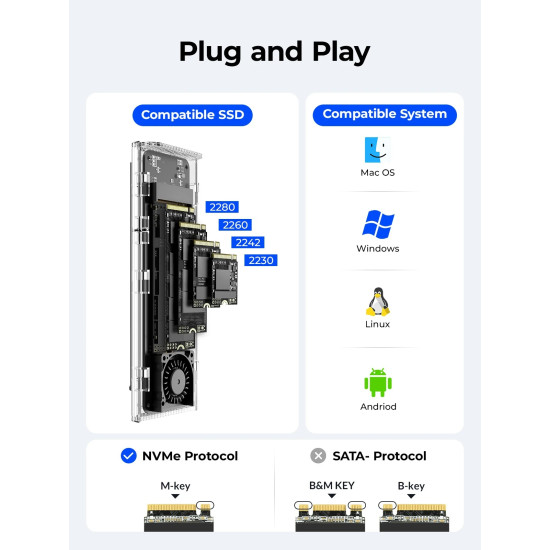 Orico външна кутия за диск Storage - Case - M.2 NVMe M key - 40Gbps, USB-A/USB-C - TCM2-U4-BK-BP