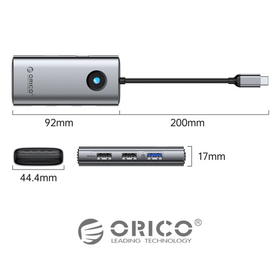 Orico докинг станция Docking Station Type-C - PW11-6P25R-GY-BP - HDMI, USB-A x 3, PD100W x 1, LAN (2.5Gbps)