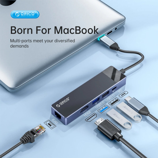 Orico докинг станция Docking Station Type-C - DM-10P-BK-BP - HDMI, USB-C, USB-A x 4, PD100W x 1, LAN (1Gbps), SD/TF