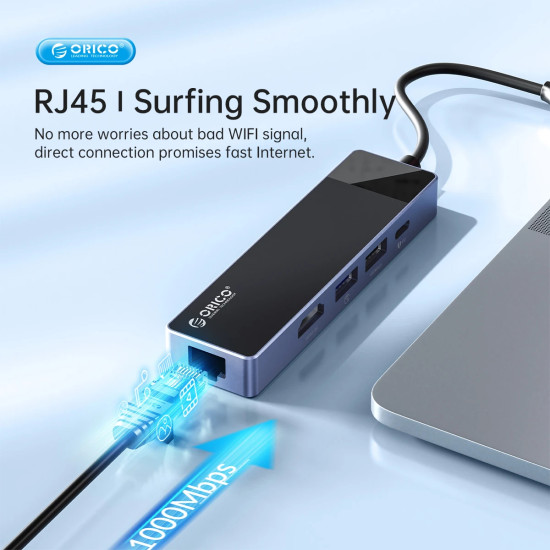 Orico докинг станция Docking Station Type-C - DM-10P-BK-BP - HDMI, USB-C, USB-A x 4, PD100W x 1, LAN (1Gbps), SD/TF