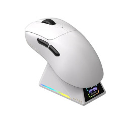 Ajazz професионална геймърска мишка AJ179 APEX - Wireless Gaming Mouse - 8K, Magnetic Charging Dock, White