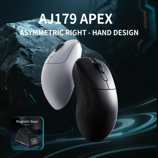 Ajazz професионална геймърска мишка AJ179 APEX - Wireless Gaming Mouse - 8K, Magnetic Charging Dock, White