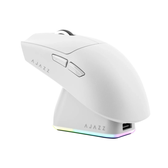 Ajazz професионална геймърска мишка AJ139P V3 MC - Wireless Gaming Mouse - 1K, Magnetic Charging Dock, White