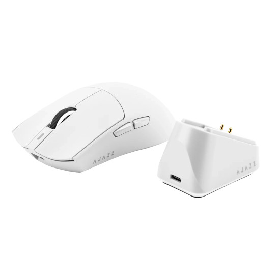 Ajazz професионална геймърска мишка AJ139P V3 MC - Wireless Gaming Mouse - 1K, Magnetic Charging Dock, White