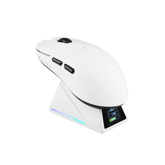 Ajazz професионална геймърска мишка AJ159 APEX - Wireless Gaming Mouse - 8K, Magnetic Charging Dock, White