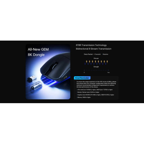 ATK професионална геймърска мишка Wireless Gaming Mouse F1 Ultimate 2.0 - 8K, White