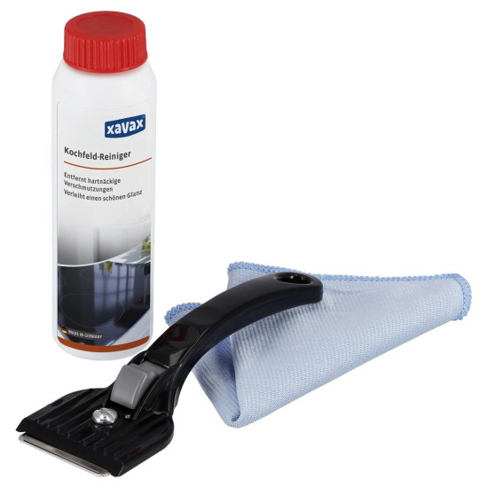 Xavax Hob Cleaning Kit, 3-Part, Cleaner, Scraper, Microfibre Cloth Xavax Hob Cleaning Kit, 3-Part, Cleaner, Scraper, Microfibre Cloth