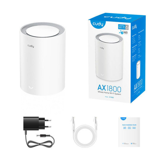 Безжична Mesh система Cudy AX1800, 1 - Pack, 2.4/5 GHz, 574 - 1201 Mbps Безжична Mesh система Cudy AX1800, 1 - Pack, 2.4/5 GHz, 574 - 1201 Mbps