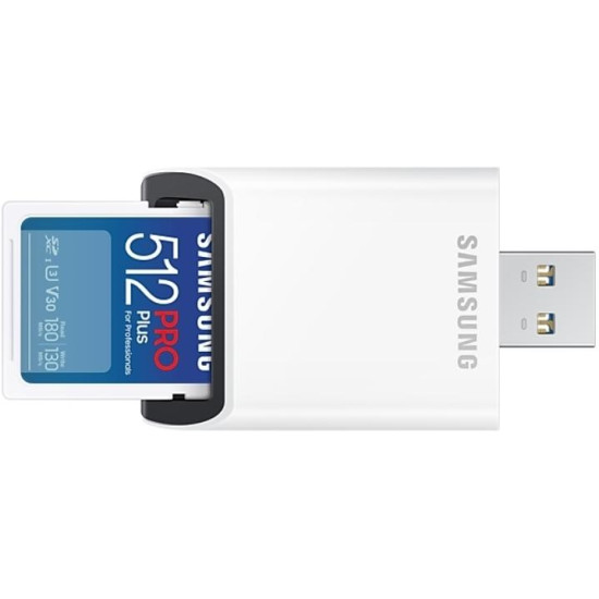 Карта памет Samsung PRO Plus, SD Card, 512GB, USB Четец, Бяла Карта памет Samsung PRO Plus, SD Card, 512GB, USB Четец, Бяла