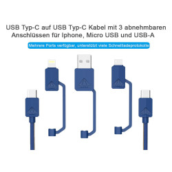 Cable for charging Type-C- Micro USB/ Lightning/ USB-A blue   PDC-3  XTAR