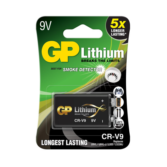 Lithium battery CRV9 9V 1 pc. blister / for smoke detectors / GP Lithium battery CRV9 9V 1 pc. blister / for smoke detectors / GP
