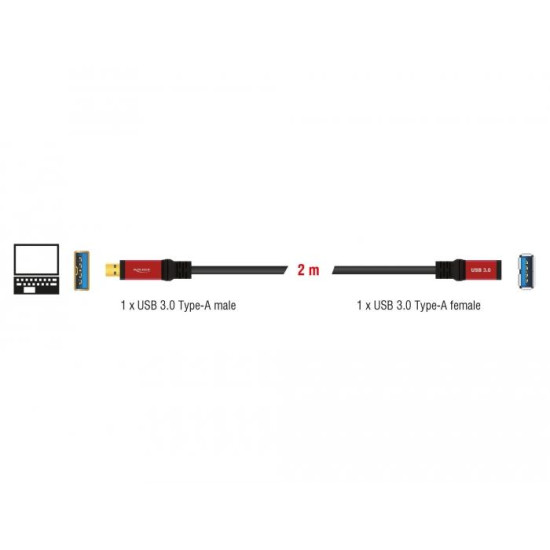 Delock Extension Cable USB 3.0 Type-A male > USB 3.0 Type-A female 2 m Premium