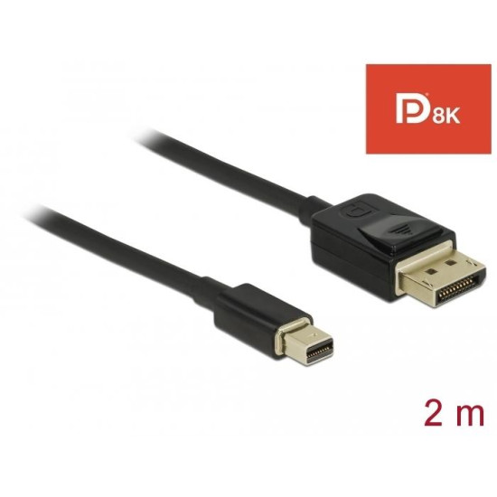 Кабел Delock Mini DisplayPort мъжко - DisplayPort мъжко, 2.0м, 8K 60 Hz, Черен