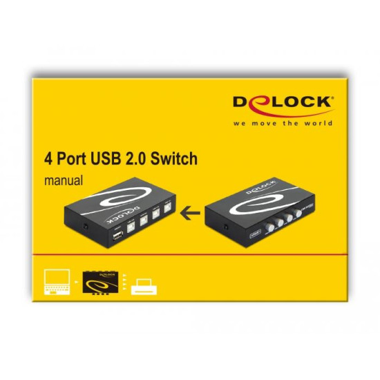 Превключвател Delock Ръчен, 4 x USB 2.0 порта, Черен