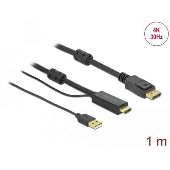 Cable Delock HDMI to DisplayPort cable 4K 30 Hz 1 m, Black