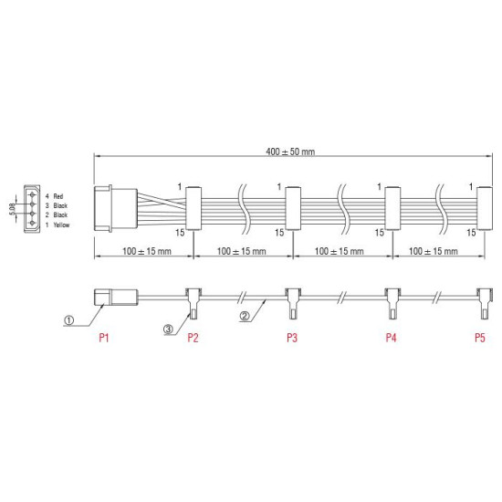 Delock Cable Power Molex 4 pin plug > 4 x SATA 15 pin receptacle 40 cm