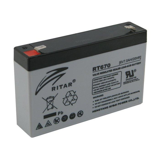 Lead Battery (RT670) AGM 6V / 7Ah - 151 / 34 / 94 mm T1  RITAR