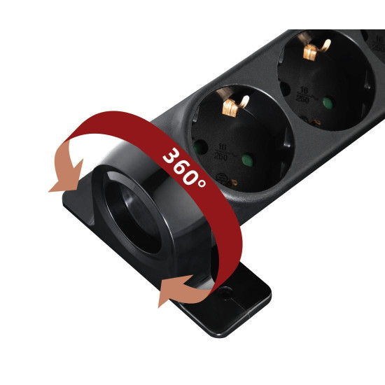 Hama Power Strip, 6-Way, Overvoltage Protection, 360°, Switch, 1.4 m, black
