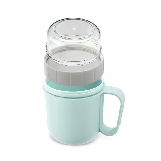Xavax Cereal Mug To Go, with Topper, 2 Compartments, 500 + 200 ml, pastel blue/grey