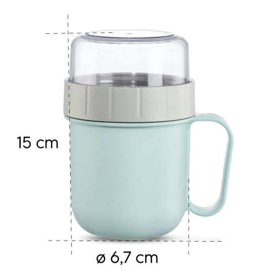 Xavax Cereal Mug To Go, with Topper, 2 Compartments, 500 + 200 ml, pastel blue/grey