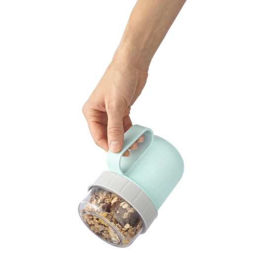 Xavax Cereal Mug To Go, with Topper, 2 Compartments, 500 + 200 ml, pastel blue/grey